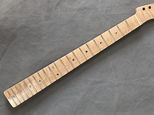 Tiger Flame Gitarrenhals, Ahornholz, 21 Bünde, 64,8 cm, Klarlackbeschichtung, glänzend, Abalone-Punkte-Einlage