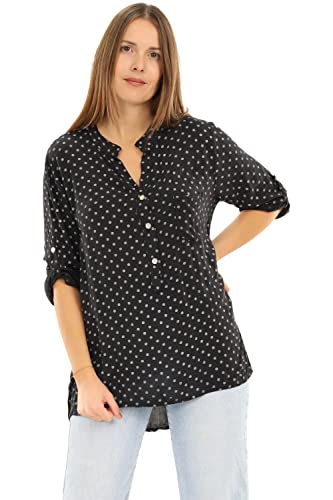 Malito Damen Bluse mit Punkten | Tunika mit ¾ Armen | Blusenshirt auch Langarm tragbar | Elegant - Shirt 3419 (schwarz)