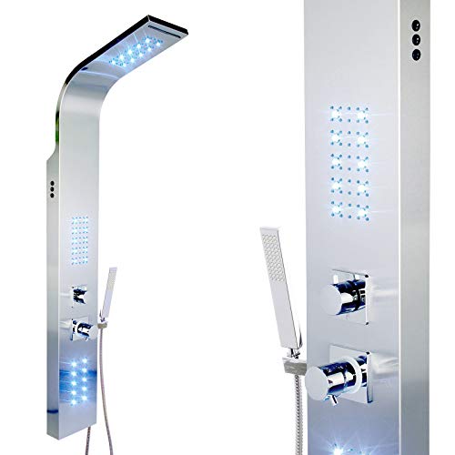 Premium Edelstahl LED Duschpaneel Thermostat Wasserfall Duschsäule 140cm hoch, mit Thermostat