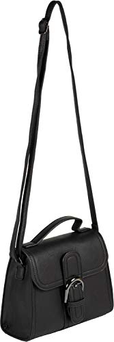 styleBREAKER Damen Umhängetasche Minibag mit Deko Schnalle, verstellbarer Tragegurt, Einfarbige Handtasche 02012357, Farbe:Schwarz