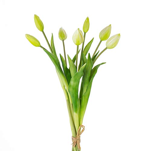 artplants.de Künstlicher Tulpenstrauß LONA, 7 Blüten, weiß - grün, 45cm, Ø 20cm - Kunst Tulpen Strauß - Künstlicher Blumenstrauß