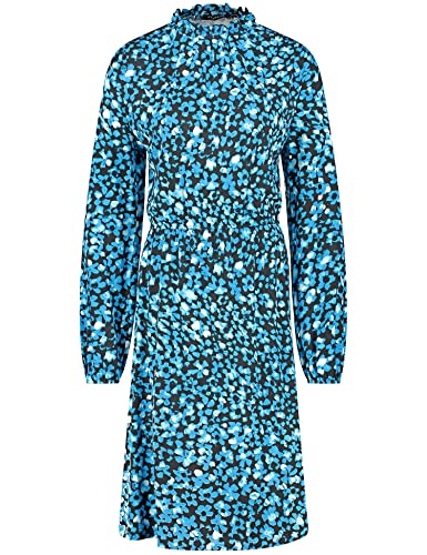 Taifun Damen Kleid mit Flowerprint Langarm Kleid Gewirke Kleid Gemustert, floral knieumspielend Electric Blue Gemustert 36