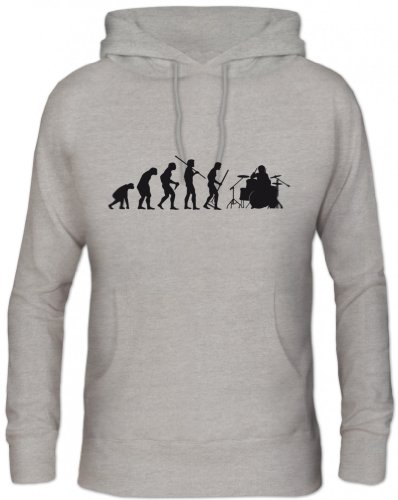 Shirtstreet24, EVOLUTION DRUMMER,Schlagzeuger Drum Kit Herren Kapuzen Sweatshirt Hoodie - Pullover, Größe: M,Graumeliert