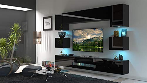 Furnitech BESTA Möbel Schrankwand Wandschrank Wohnwand Mediawand Wohnzimmer (Möbel ohne LED, DAN1-17B-HG20 1B)