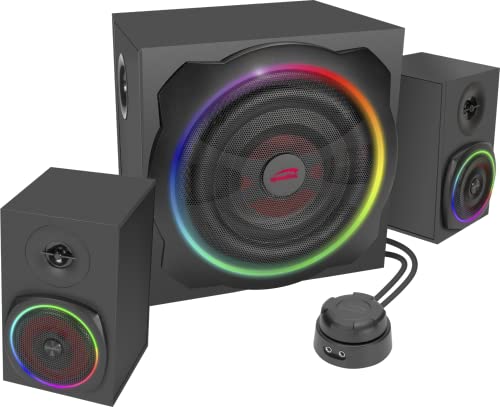 Speedlink Gravity RGB 2.1 Subwoofer System – kabellose Lautsprecher, Bluetooth, Beleuchtung, schwarz