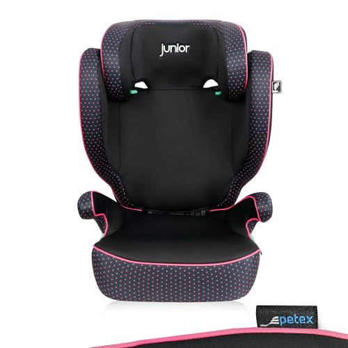PETEX Auto-Kindersitz mit ISOFIX - Basic Plus i-Size Norm nach ECE R129 für Kinder von ca. 100-150 cm, höhenverstellbarer Kinderautositz in pink, 1 Stück