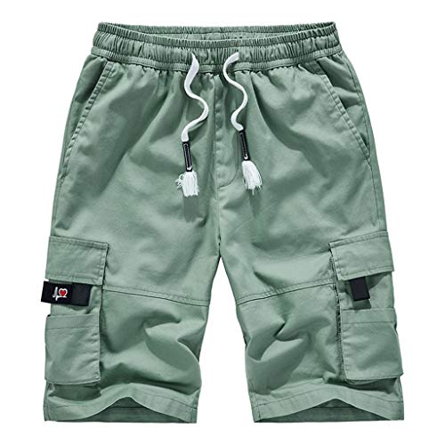 Yowablo Herren Shorts Bermuda Short Mehrfarbiger Overall mit Mehreren Taschen und elastischer Taille (3XL,Grün)