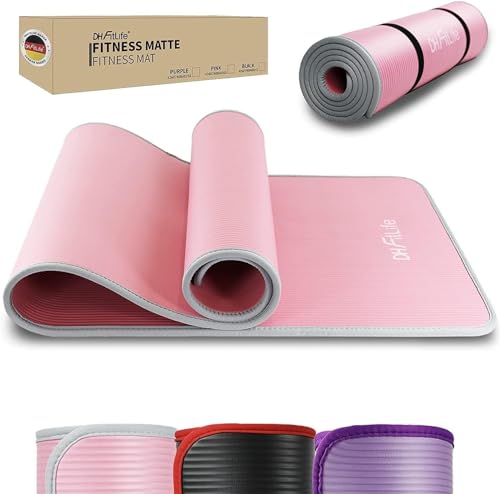 DH FitLife Trainingsmatte Fitnessmatte, Sportmatte 183*61*1 cm, Gymnastikmatte extra reißfest, Yogamatte rutschfest und dick, Workout Matte (pink)