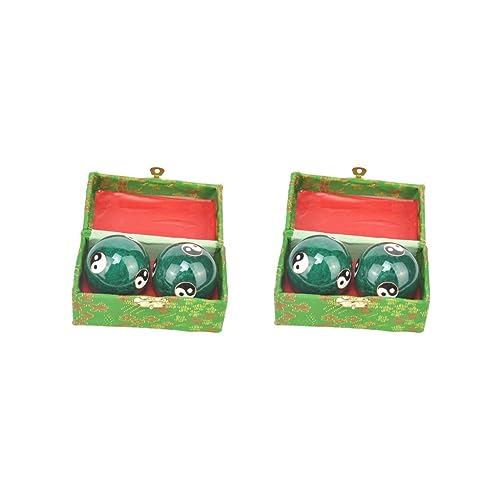 2 tragbare Baodingbälle mit Aufbewahrungsbox, langlebig, für Kinder, ältere Eltern, grünes Tai Chi