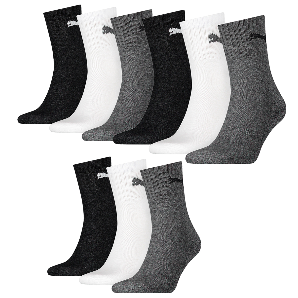 Puma Unisex Short Crew Socken Basic Sportsocken 12er Pack, Größe:39-42, Farbe:Grey/White/Black (882)