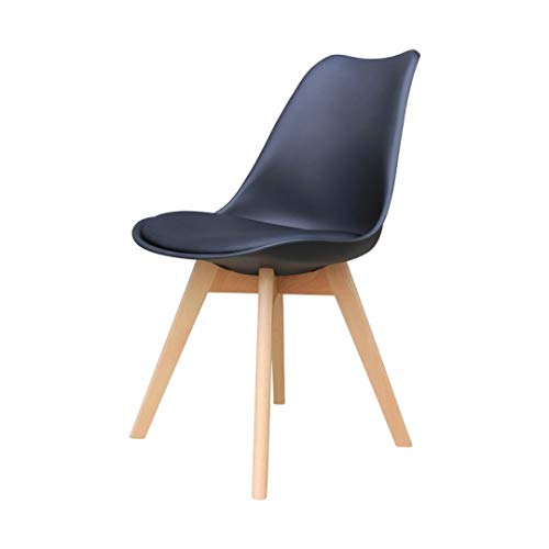 Zons Alba Stuhl aus Polypropylen, schwarz, Füße aus Holz, skandinavischer Stil, 6 Stück