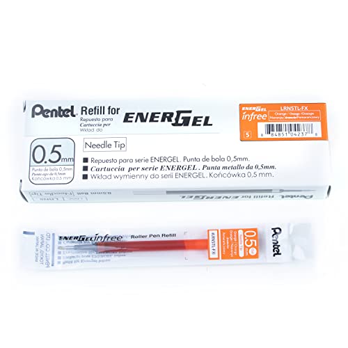 Pentel Energel Pure LRN5TL-fx Nachfüllmine, durchgefärbtes Gehäuse, Orange, 0, 25 mm Strichstärke, Nadelspitze, 1 VE = 12 Stück