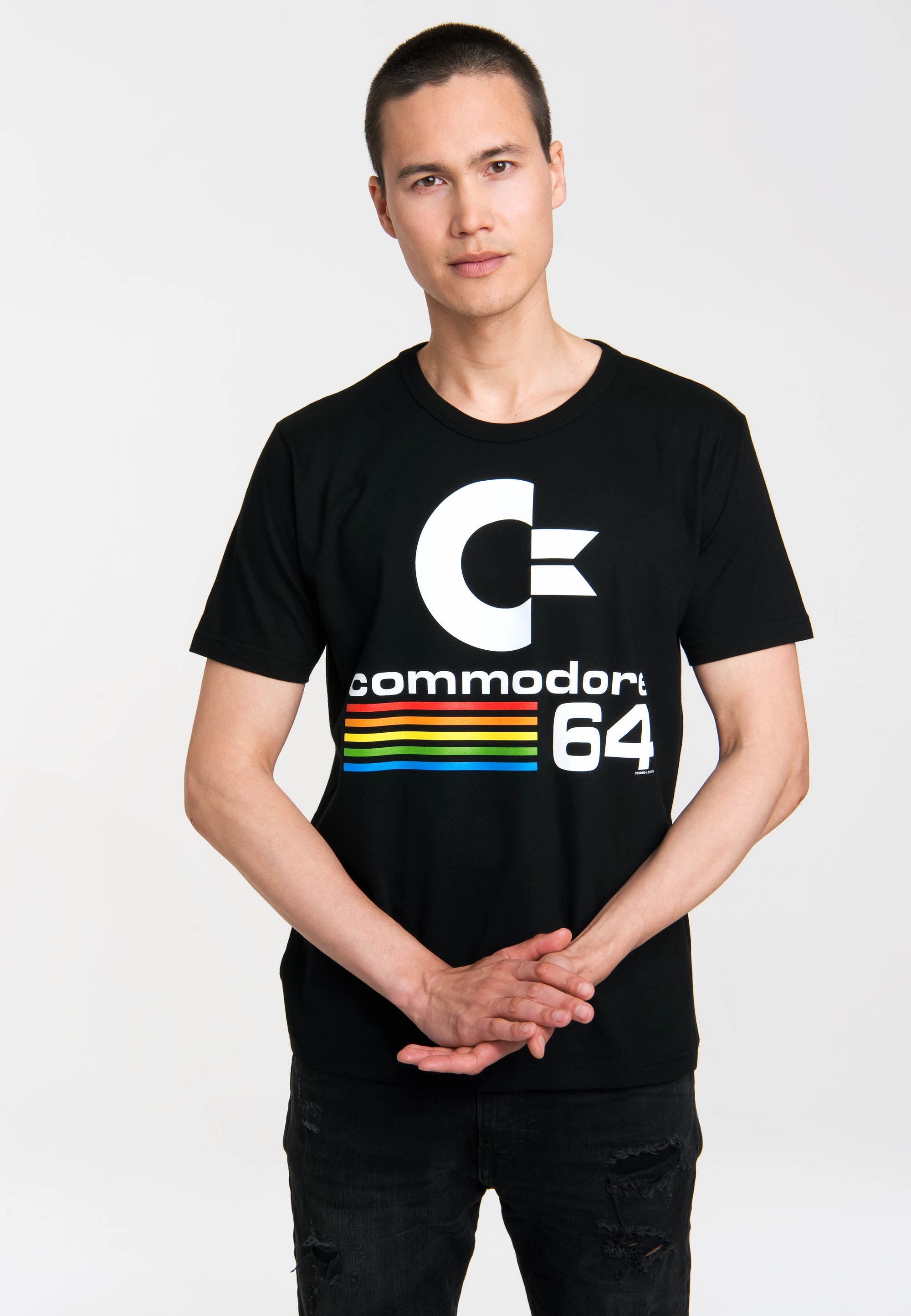 Logoshirt Herren T-Shirt Commodore - C64 - Nerd Rundhals Shirt, schwarz - Lizenziertes Originaldesign, Größe L
