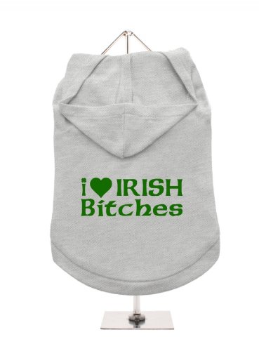 "St. Patrick: I love IRISH Bitches" UrbanPup Hunde-Hoodie Hoodie (grau/grün)