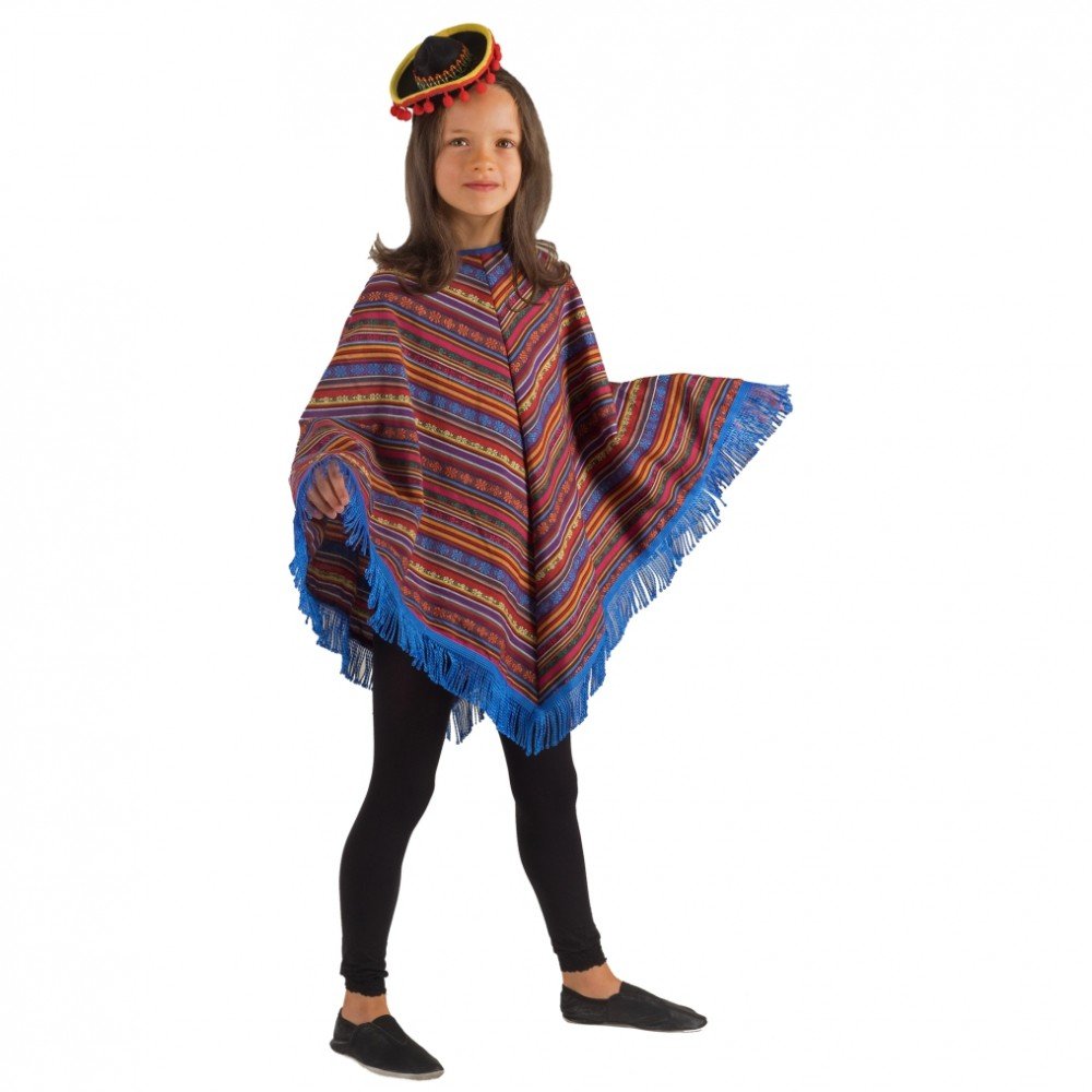 Krause & Sohn Mexikaner-Poncho Kostüm für Kinder 6-9 Jahre bunt 66 cm lang Fasching Karneval