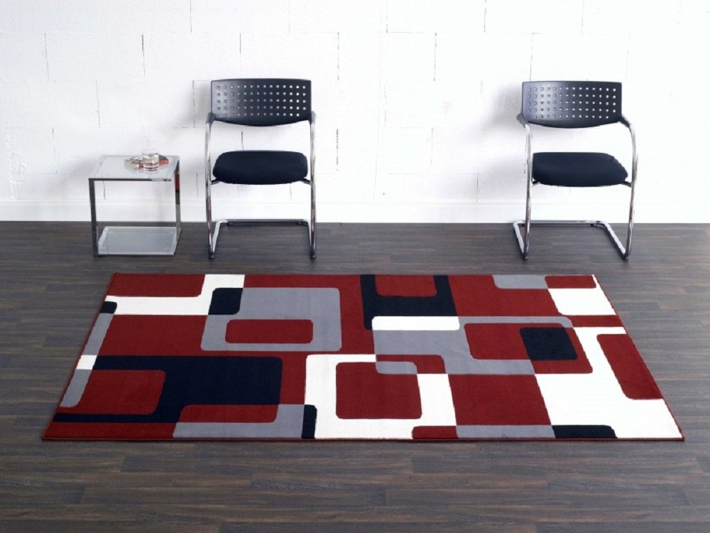 Bavaria Home Style Collection Teppiche für Wohnzimmer - Teppich Retro modern für Flur Küchen Vorleger schwarz rot grau Creme Küchenläufer Kunststoff schadstoffgeprüft 160 x 230 cm groß