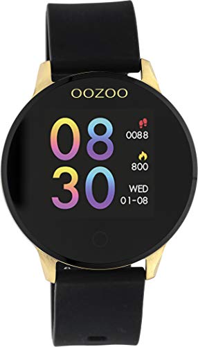 Oozoo Unisex Smartwatch mit Silikonband Goldfarben/Schwarz 43 MM Q00120