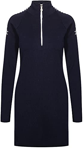 Dale of Norway W Geilo Dress Blau - Merino Weiches bequemes Damen Merino Strickkleid, Größe XL - Farbe Navy - Offwhite