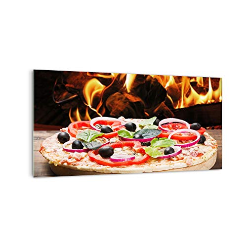 DekoGlas Küchenrückwand aus Echtglas | Motiv"Pizza in Backrohr" | Maße 80x40 cm | verschiedene Motive im Digitaldruck | Wandpaneele, Spritzschutz & Fliesenspiegel für Ihre Küche