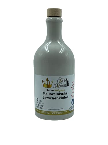 Sauna Aufguss Mallorcinische Latschenkiefer - 500ml in weißer Steinzeugflasche mit Korkmündung in gewohnter Premiumqualität von Dufte Momente
