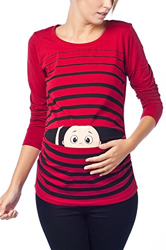 Witzige süße Umstandsmode T-Shirt mit Motiv Schwangerschaft Geschenk - Langarm (XL, Weinrot)