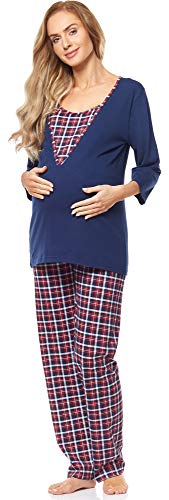 Be Mammy Damen Schlafanzug Stillpyjama V2R4N381 (Dunkelblau-2, 36 (Herstellergröße: S))
