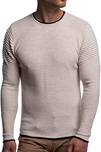 CARISMA Herren Pullover Feinstrick-Pullover mit Rundhals Longsleeve Sweatshirt Sweater Langarm 7757 Beige L