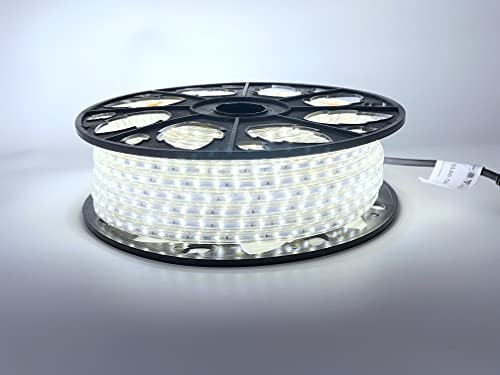 LEDZEIT - Profi Serie - LED Licht Strip Streifen 50m Außen und Innen, 230V, Kaltweiß 6500K, Tageslicht, Dimmbar, Kürzbar. Erweiterbar, Lichtband, Wasserdicht, für Gebäude, Geschäft, Projekt