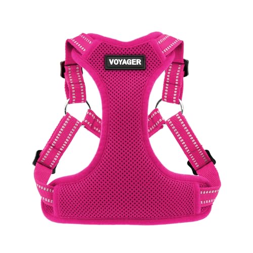 Voyager by Best Pet Supplies Hundegeschirr aus Netzstoff, verstellbar, reflektierend, 3M-Paspelierung, Fuchsia (passender Rand), M