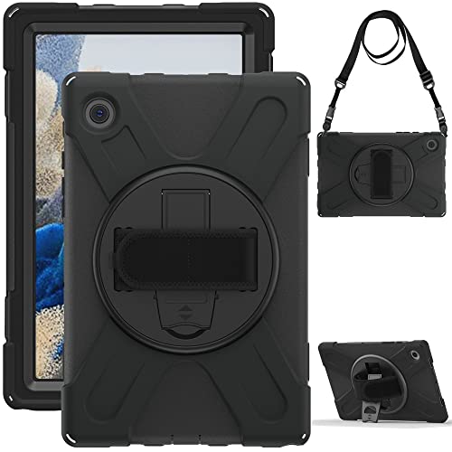 YGoal Hülle für Galaxy Tab A8 10.5 - [Handschlaufe] [Schultergurt] Robuste Schutzhülle mit Fallschutz Case Cover für Samsung Galaxy Tab A8 2021 10.5 Zoll, Schwarz