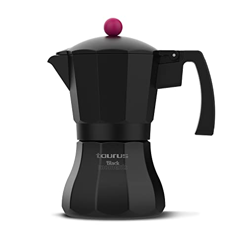 Taurus Black Moments 3 - Italienische Kaffeemaschine,3 Tassen,Basis und Filter aus Edelstahl,Silikonverschluss für mehr Sicherheit,geeignet für alle Herdplatten:Glaskeramik-,Elektro- und Gaskochfelder