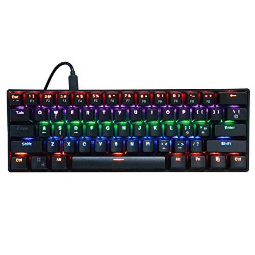 Goshyda Kabelgebundene mechanische Tastatur, 61 Tasten mechanischer Blauer Schalter LED-Farbe Hintergrundbeleuchtung Zuverlässige, stilvolle Tastatur für PC-Spieler