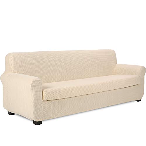 TIANSHU Sofaüberwürfe 4 sitzer,Spandex Sofabezug 2-Stücke Stretch Couchbezug Elastischer Antirutsch Stretchhusse Weich Jacquard Stoff Sofa-Überwürfe(4 Sitzer,Beige)