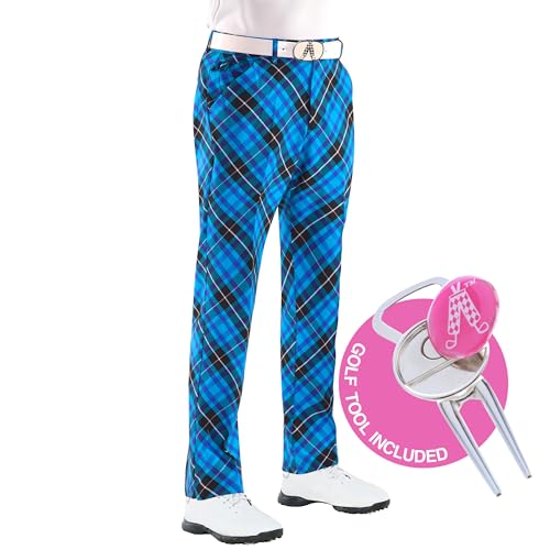 Royal & Awesome Crazy Golf Pants for Men, Plaid Pants For Men, Funny Golf Pants Men, Men's Golf Pants, Loud Golf Pants, Blau kariert Trews, 38W / 30L