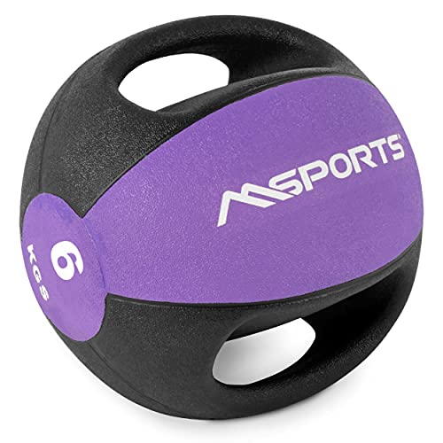 MSPORTS Medizinball Premium mit Griffe 1 – 10 kg – Professionelle Studio-Qualität Gymnastikbälle (6 kg - Lila)