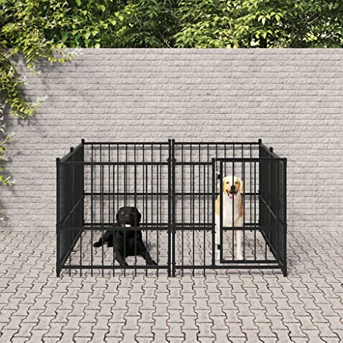 Hundehütte für den Außenbereich, Laufstall für Hunde, Welpen, Hundehütte für den Außenbereich, Stahl, 3,75 m²