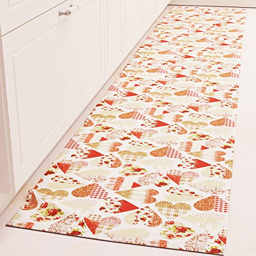 PETTI Artigiani Italiani - Teppich für Küche, Läufer für die Küche, rutschfest und waschbar, 52 x 340 cm, Design rote Herzen
