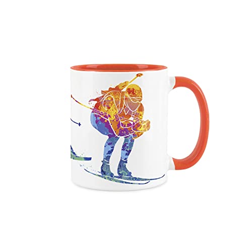 Purely Home Ski-Tasse mit abstrakter Farbeffekt – Orange Tasse Kaffee/Tee Geschenk für Sportliebhaber