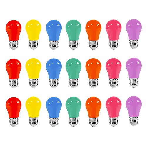 WULUN 21er Set Farbige LED Leuchtmittel 3W E27 Beleuchtung Glühbirnen, 220V AC LED Leuchtmittel Birnenform für Außen und Innen Party Deko, Gemischte 7 Farben