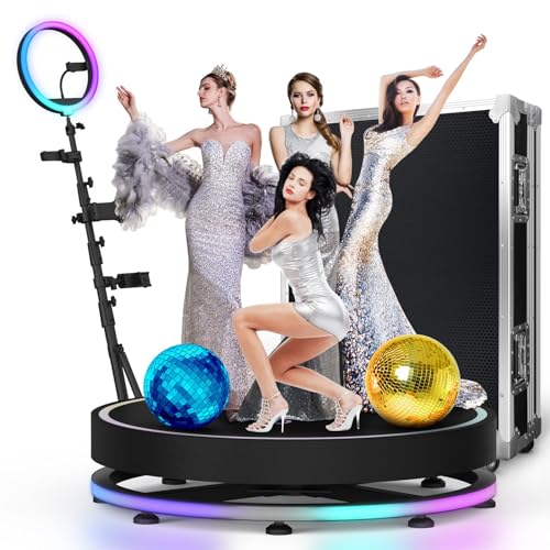 CEGBREU 360 Fotokabinenmaschine mit RGB -Ringlicht, 360 -Surround -Fotorät für Partys Hochzeits Geburtstag, kostenloses benutzerdefiniertes Logo, App/Fernbedienung Flight case-31.5"