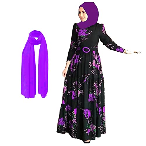 enheng Damen muslimisches Kleid Maxi Kaftan Abaya Kleid islamisches Jilbab Dubai Kleid Langarm ethnischer Stil Gebetskleidung Hijab