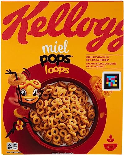 12x Kellogg's Cereali Miel Pops Loops, Vollkornringe gemischt mit Honig, angereichert mit Vitaminen und Mineralstoffen 330g