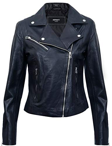 Infinity Leather Damen Schwarz Echtes Leder Ausgestattet Motorradfahrer Reißverschluss Mode Jacke L