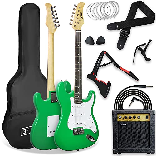3rd Avenue XF 4/4 E-Gitarre Ultimate Kit mit 10W Ampere, Digital Tuner, Kabel, Ständer, Gigbag, Gurt, Ersatzsaiten, Plektren, Grün