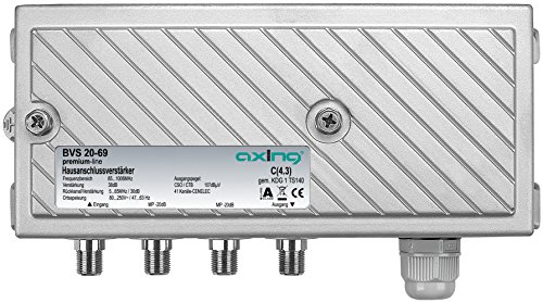 Axing BVS 20-69 Hausanschluss-Verstärker für Kabelfernsehen digital, eingebauter aktiver Rückkanal (38dB, 107dBµV, 1006MHz)