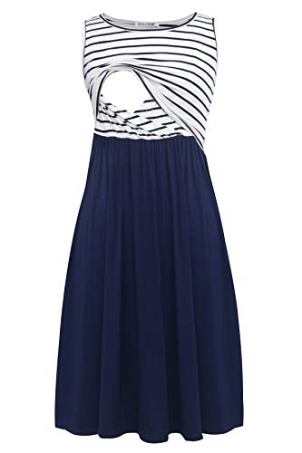 Smallshow Ärmelloses Patchwork-Umstandskleid mit Taschen für Frauen Navy Stripe-Navy XX-Large