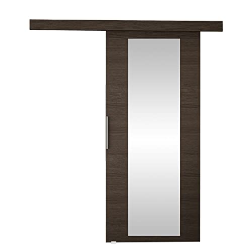 Schiebetürsystem Pikano IV mit Selbstschließer Zimmertür Aluminiumgriffe Komplett-Set für Schiebetüren, Tür Innentüren Trennwände (Choco/Spiegel, Modell: 70)