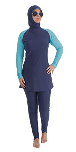 Beco Damen muslimischer Badeanzug Wetsuit Wassersport Oberteil mit Hose Swimwear Burkini, Marine/Blau, 2XL