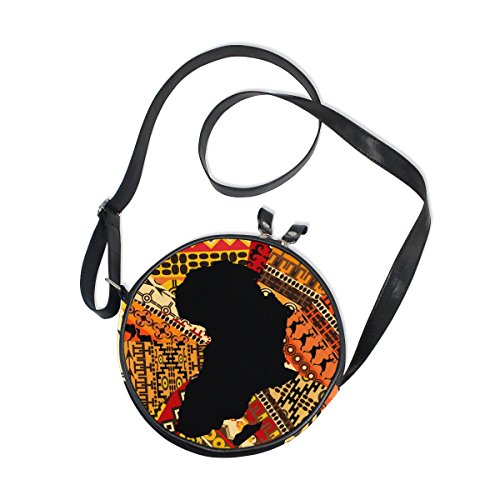 ALAZA Afrika-Karte auf ethnischem Muster, runde Umhängetasche, Canvas-Geldbörse, Kuriertasche