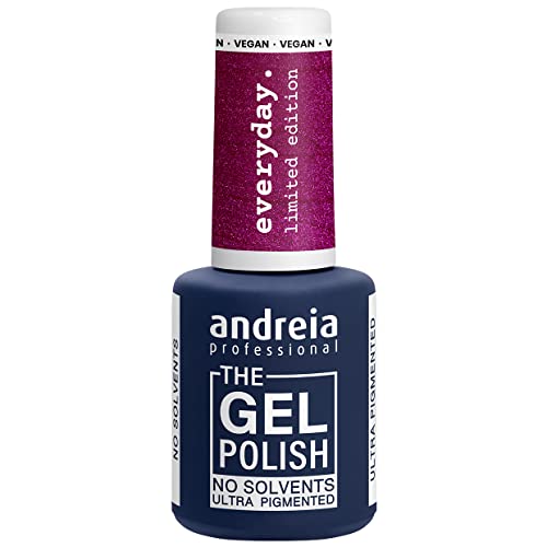 Andreia Professional – The Gel Polish – lösungsmittelfreies Gel – Limited Collection Colours – Farbe ED5 Metallic Cherry mit einer rosa Schicht